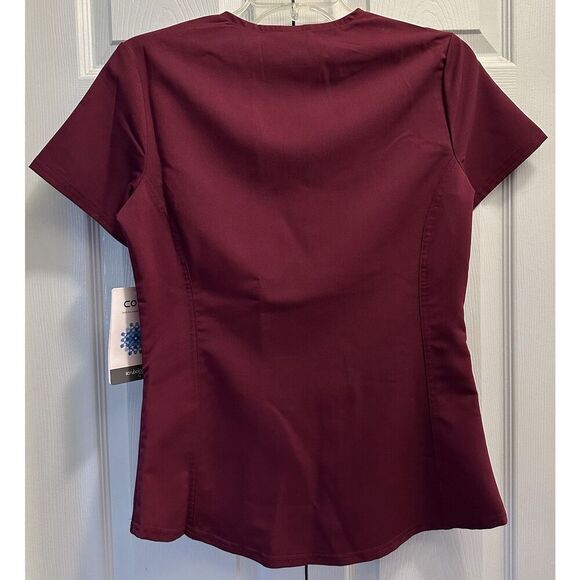 Scrubology Ladies Wine Red Mock Wrap Scrub Top Size XS NEW - Picture 2 of 3